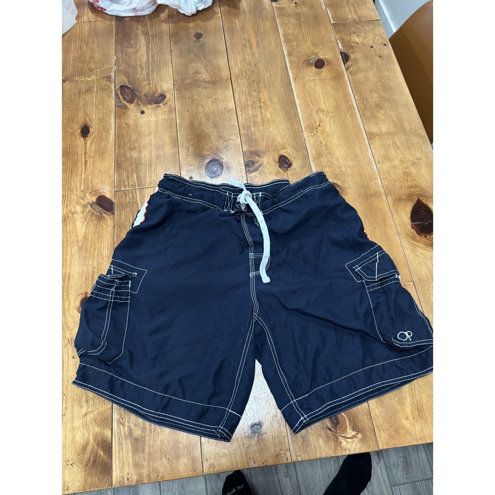 Men's OP Ocean Pacific Navy Blue Cargo Swim Trunks Board Shorts Size L 36/38